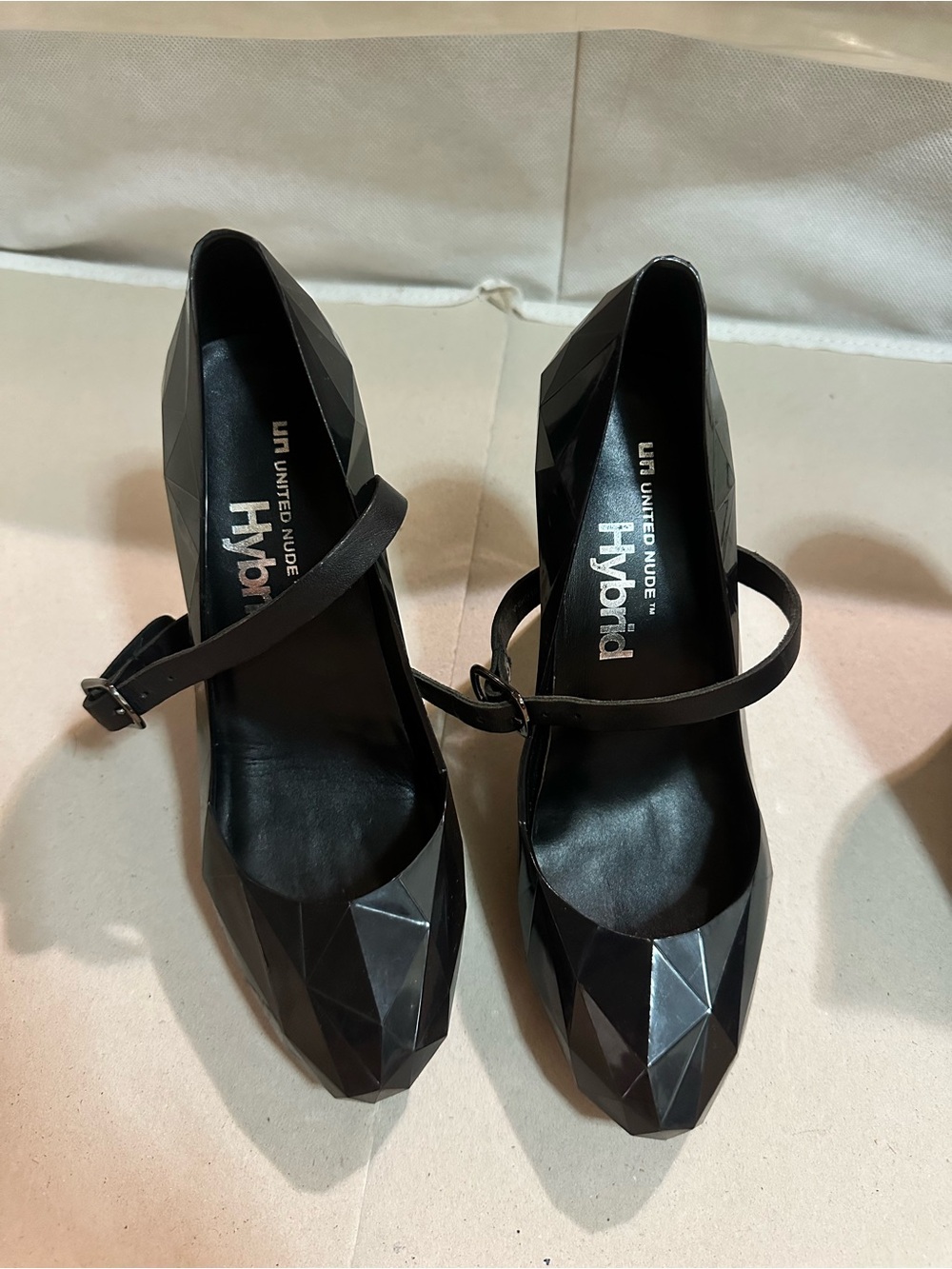 United Nude Black Faceted Mary Jane Heels